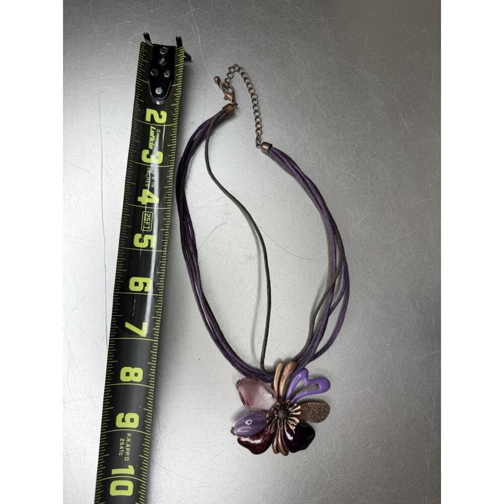 Venetian Art Glass Flower Heart Shaped Petal Pendant Purple Necklace Flower - Picture 4 of 4